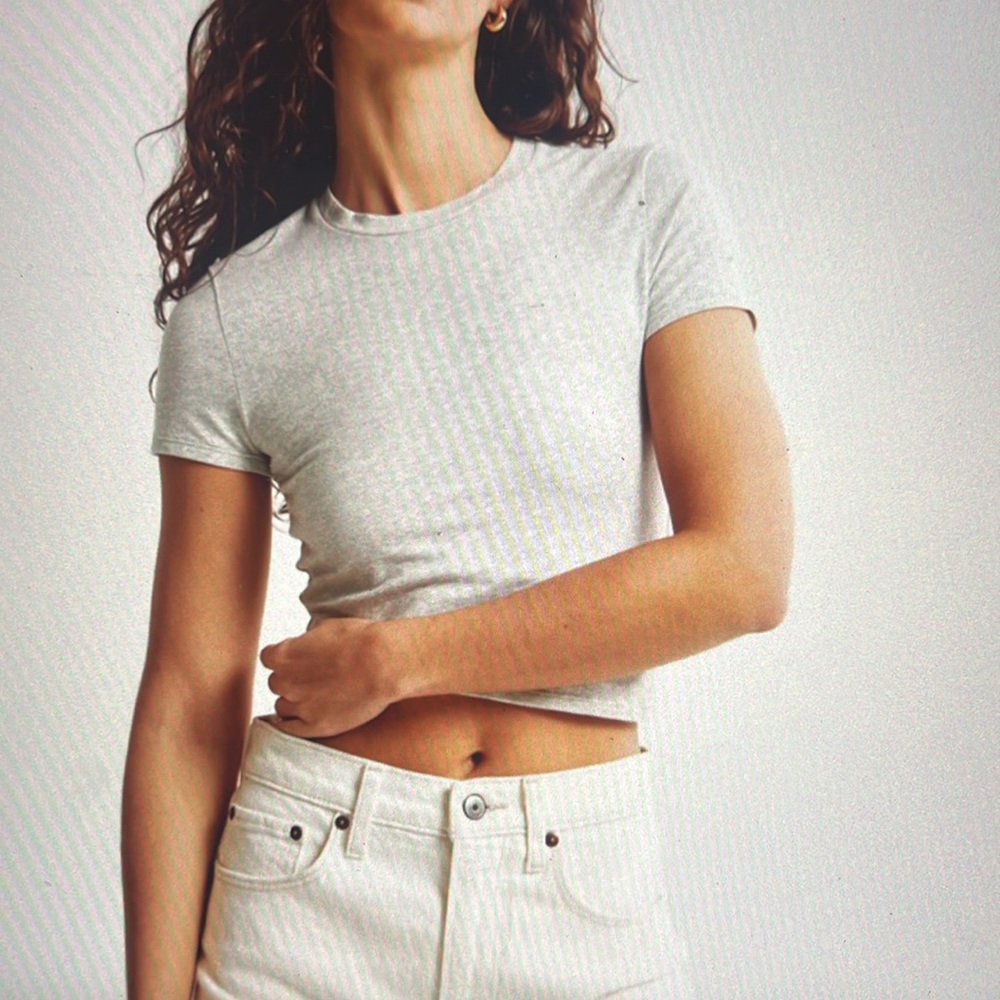 Abercrombie & Fitch Gray Cropped Fitted T-Shirt